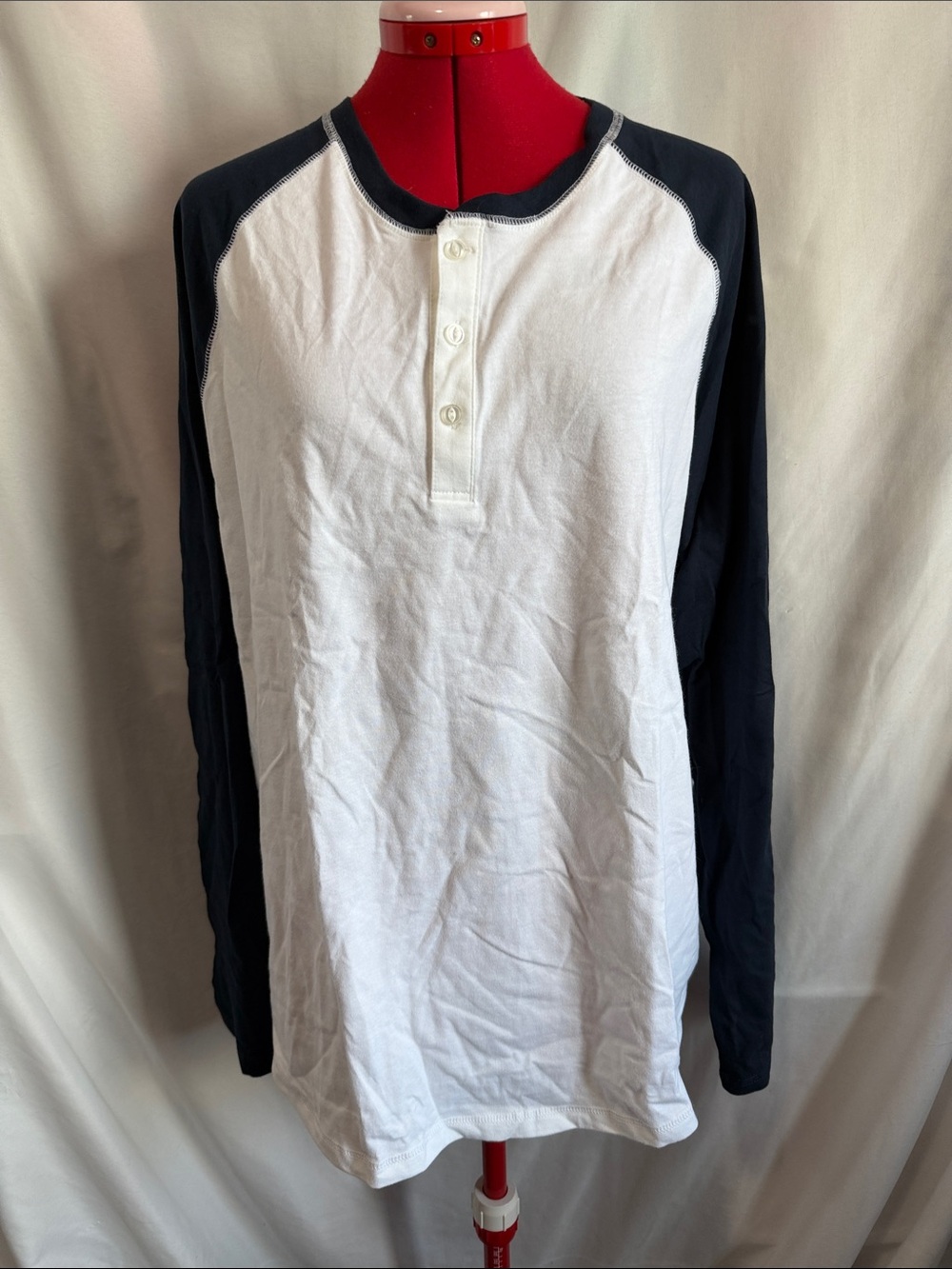 Amazon Essentials White Front Navy Long-Sleeve Henley